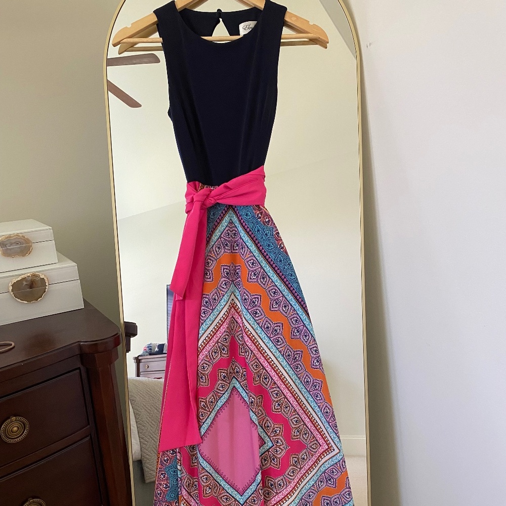 Eliza J Scarf Print Jersey & Crepe de Chine Maxi Dress New Size 0P